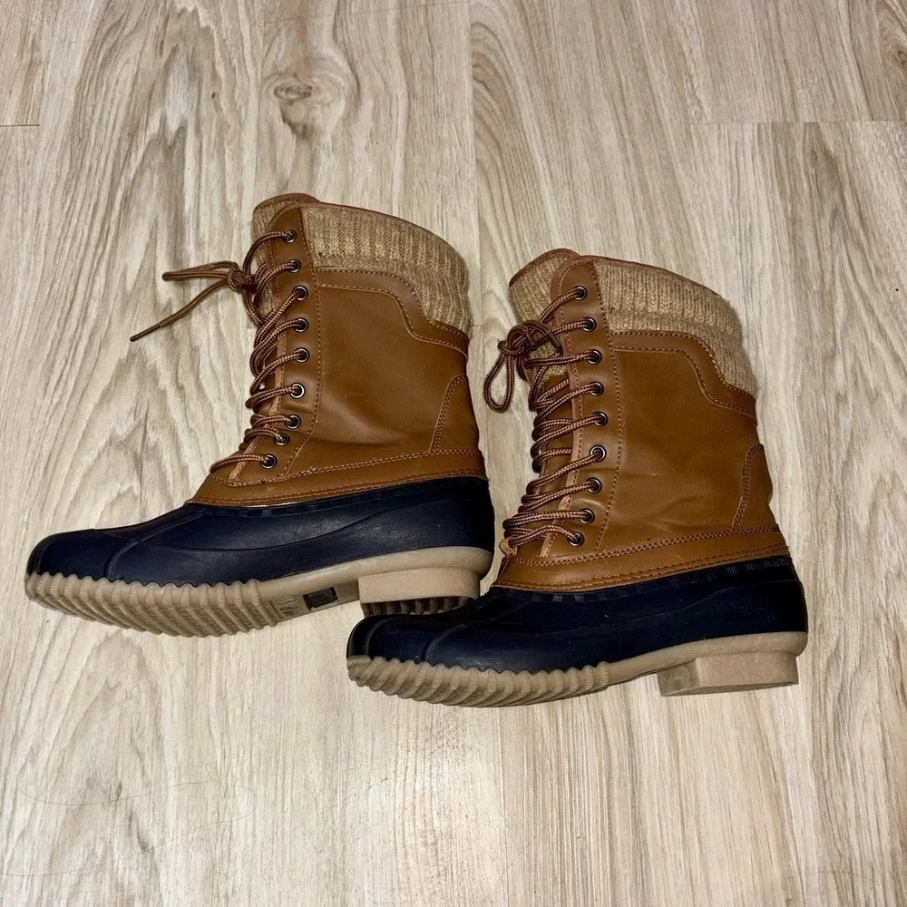 Refresh Duck Boots Faux Fur Lined Lace Up Waterproof Hunter Brown Womens 5